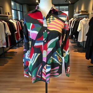 LAUREN RALPH LAUREN MULTI-COLOUR FLAG PRINT LONG SLEEVE BUTTON-UP SHIRT/ Size S